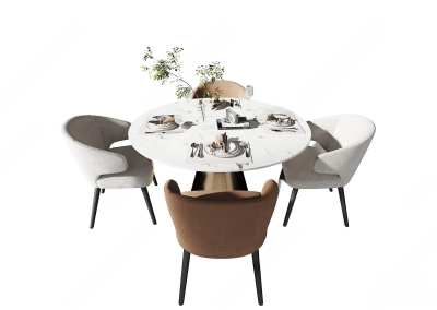 现代餐桌椅组合3D模型下载